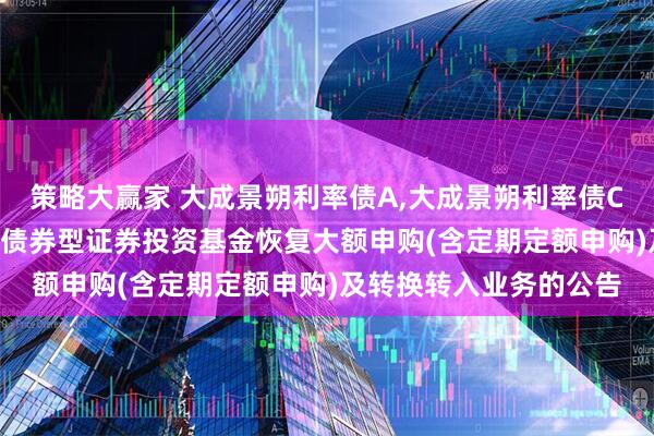 策略大赢家 大成景朔利率债A,大成景朔利率债C: 关于大成景朔利率债债券型证券投资基金恢复大额申购(含定期定额申购)及转换转入业务的公告
